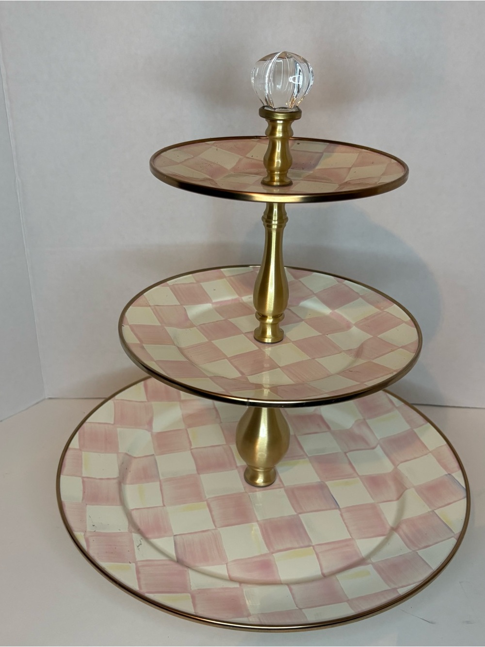 MacKenzie-Childs Pink Check Three-Tier Sweet Stand